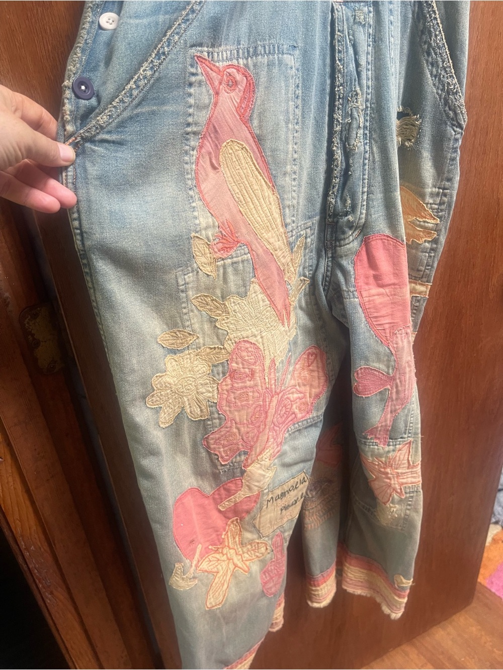 Magnolia Pearl Light Blue Denim Overalls with Pink & Cream Accents - Picture 4 of 4